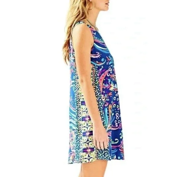 Lilly Pulitzer Jackie Shift Resort 'Beach Loot' Resort Vacation Colorful Silk M - Picture 2 of 8